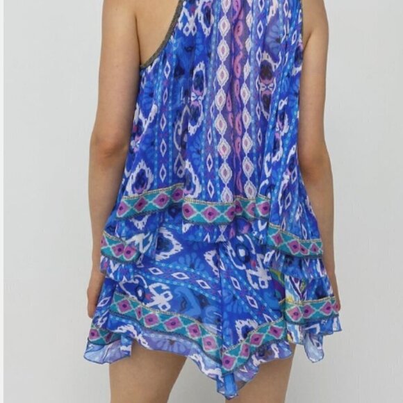 ZARA NWT Royal Blue/Multi Color Aztec Print Swing Asymmetric Mini Skirt Sz Small - Picture 3 of 13